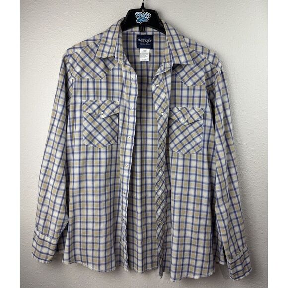 Wrangler XL Purple Brown Plaid Western Long Sleeve Pearl Snap Button Shirt - Picture 3 of 6